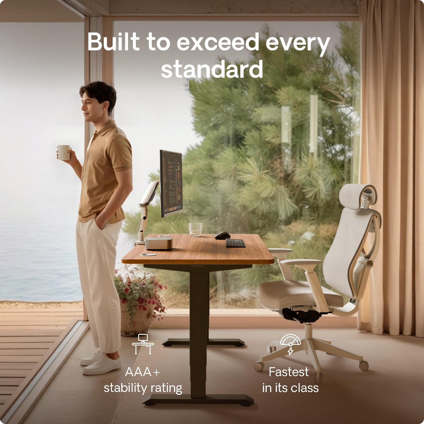 Desktronic HomePro Standing Desk – 160 x 80 cm Height Adjustable Desk with Electric Dual Motor, Touchscreen Controller & Integrated USB/USB-C, 3 Memory Presets