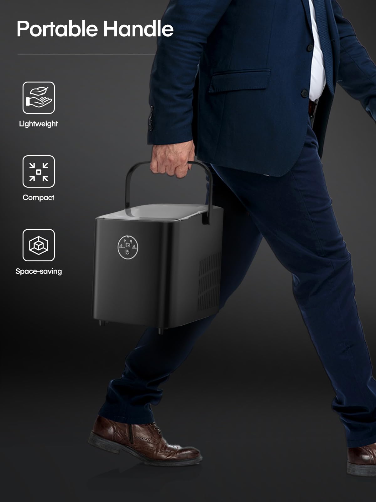 FOHERE Ice Maker Machine Countertop, 14KG in 24H, Ice Ready in 5 Mins, 2 Bullet Ice Sizes, Portable Ice Cube Maker with Handle, Ice Machine with Self-Cleaning, Ice Scoop&Basket, Home/Kitchen/Office/RV