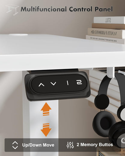 Devoko Electric Standing Desk 120x60cm Sit Stand Table Height Adjustable with Backpack Hook and Memory Smart Pannel, Home Office, White