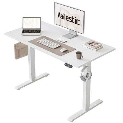 Agilestic Electric Standing Desk, 100 x 60 cm Height Adjustable Sit Stand Desk with Splice Board and Memory Smart Pannel, Home Office Desk, White