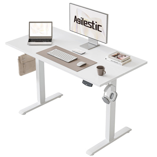 Agilestic Electric Standing Desk, 100 x 60 cm Height Adjustable Sit Stand Desk with Splice Board and Memory Smart Pannel, Home Office Desk, White