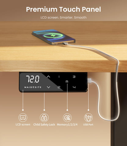 MAIDeSITe Height Adjustable Electric Standing Desk Frame Two-Stage with Heavy Duty Steel Stand up Desk Computer Desk with Automatic Memory Smart Pannel (Black)