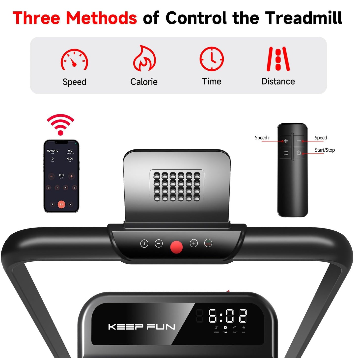 KEEP FUN Walking Pad With 3 Level Incline, Walking Pad With Handle Bar, 300 Lbs Capacity, Foldable Treadmill for Home Office, Under Desk Treadmill With LED Display, Remote Control & APP