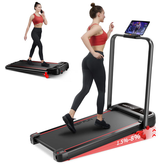 KEEP FUN Walking Pad With 3 Level Incline, Walking Pad With Handle Bar, 300 Lbs Capacity, Foldable Treadmill for Home Office, Under Desk Treadmill With LED Display, Remote Control & APP