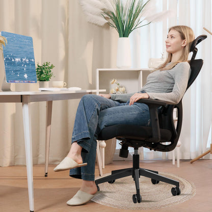 Durrafy Office Chair, Desk Chair with Adjustable Headrest, Lumbar support and Liftable Armrest, High Back Ergonomic Office Chair, Breathable Mesh Backrest for Comfy, Computer Chair for Home/Office