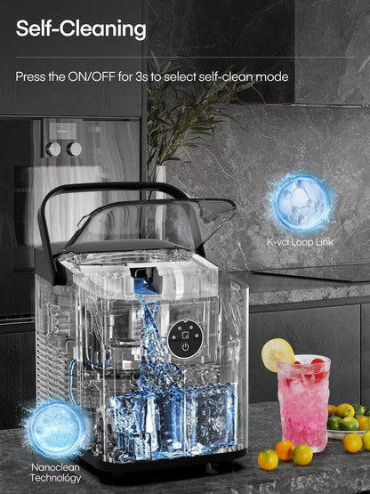 FOHERE Ice Maker Machine Countertop, 14KG in 24H, Ice Ready in 5 Mins, 2 Bullet Ice Sizes, Portable Ice Cube Maker with Handle, Ice Machine with Self-Cleaning, Ice Scoop&Basket, Home/Kitchen/Office/RV