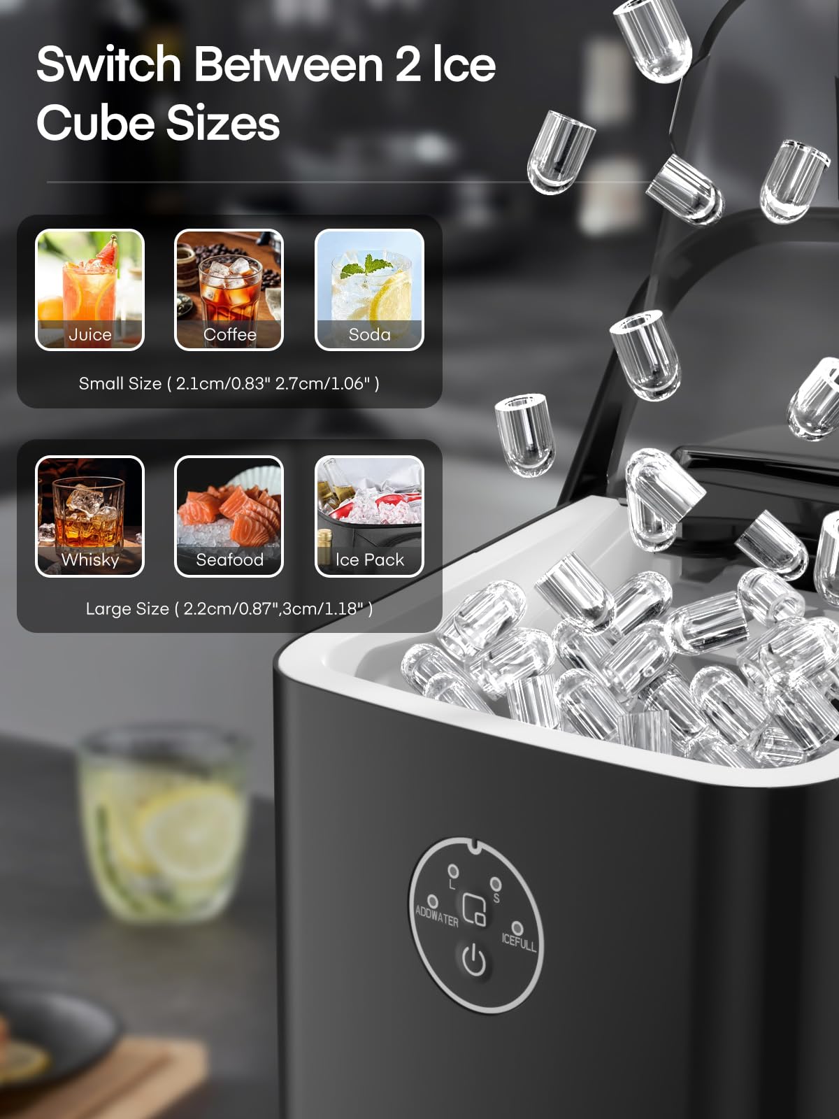 FOHERE Ice Maker Machine Countertop, 14KG in 24H, Ice Ready in 5 Mins, 2 Bullet Ice Sizes, Portable Ice Cube Maker with Handle, Ice Machine with Self-Cleaning, Ice Scoop&Basket, Home/Kitchen/Office/RV