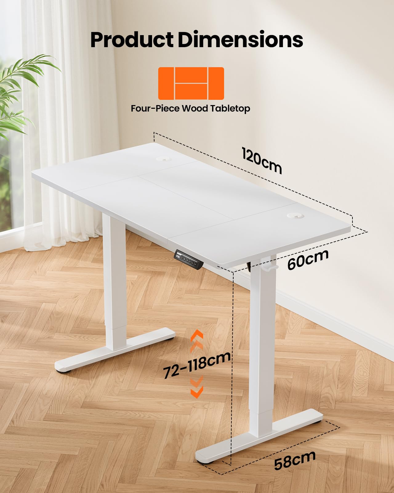 ErGear Electric Standing Desk Height Adjustable 120 x 60cm, Sit Stand Desk with 4 Memory Smart Pannel, Home Office Desk with Splice Board