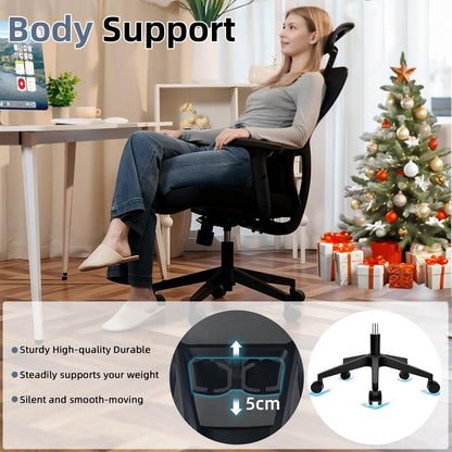 Durrafy Office Chair, Desk Chair with Adjustable Headrest, Lumbar support and Liftable Armrest, High Back Ergonomic Office Chair, Breathable Mesh Backrest for Comfy, Computer Chair for Home/Office