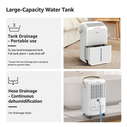 Dehumidifier, 16L/Day, Quiet Dehumidifiers for Home, Low Energy Consumption, 3L Large Water Tank, Laundry Mode, Sleep Mode, Real-Time Humidity Indicator Light, For Laundry Room, Bedroom, Basement