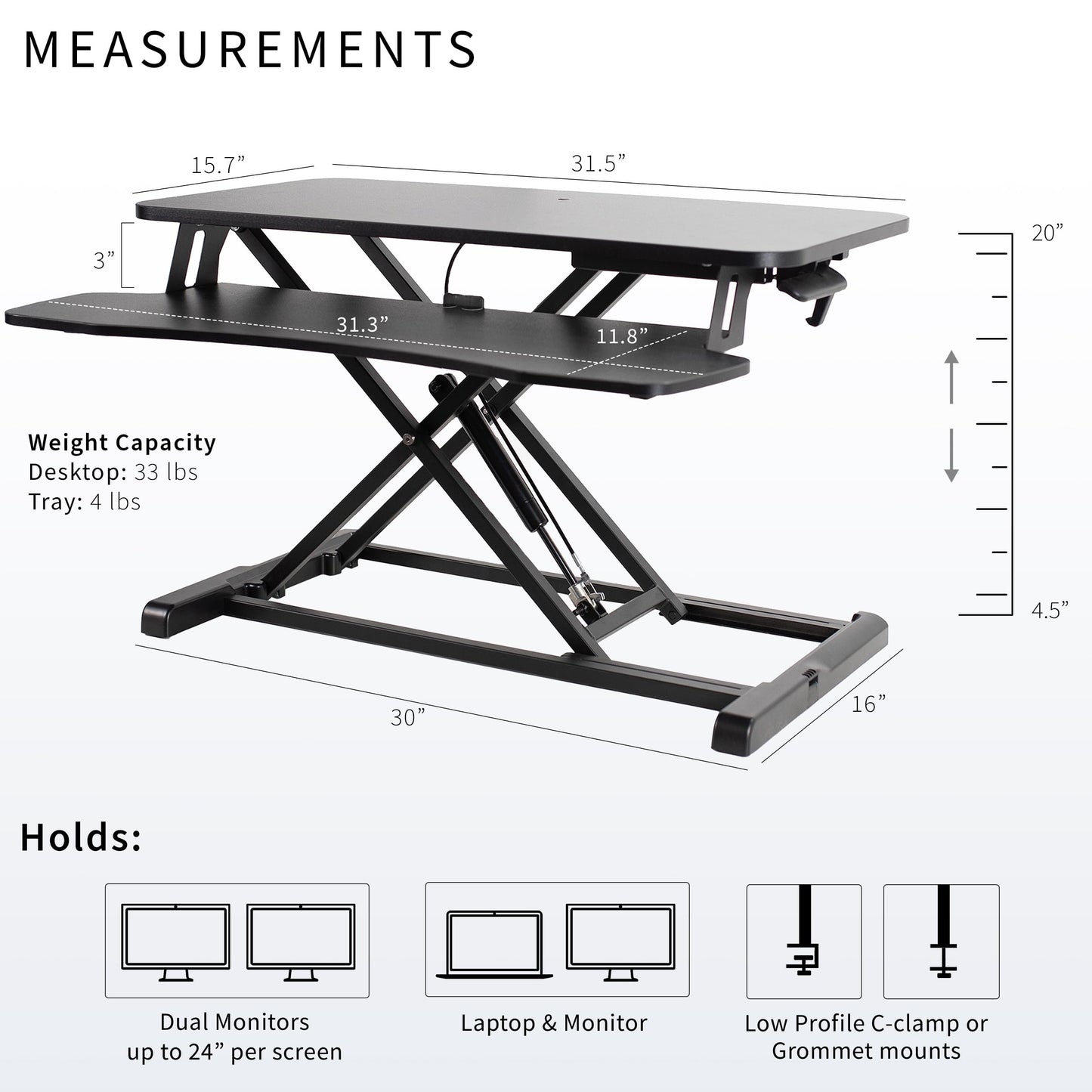 VIVO Standing 81 cm Desk Converter, Height Adjustable Riser, Sit to Stand Dual Monitor and Laptop Workstation with Wide Keyboard Tray, Black, DESK-V000K