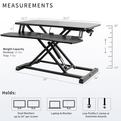 VIVO Standing 81 cm Desk Converter, Height Adjustable Riser, Sit to Stand Dual Monitor and Laptop Workstation with Wide Keyboard Tray, Black, DESK-V000K