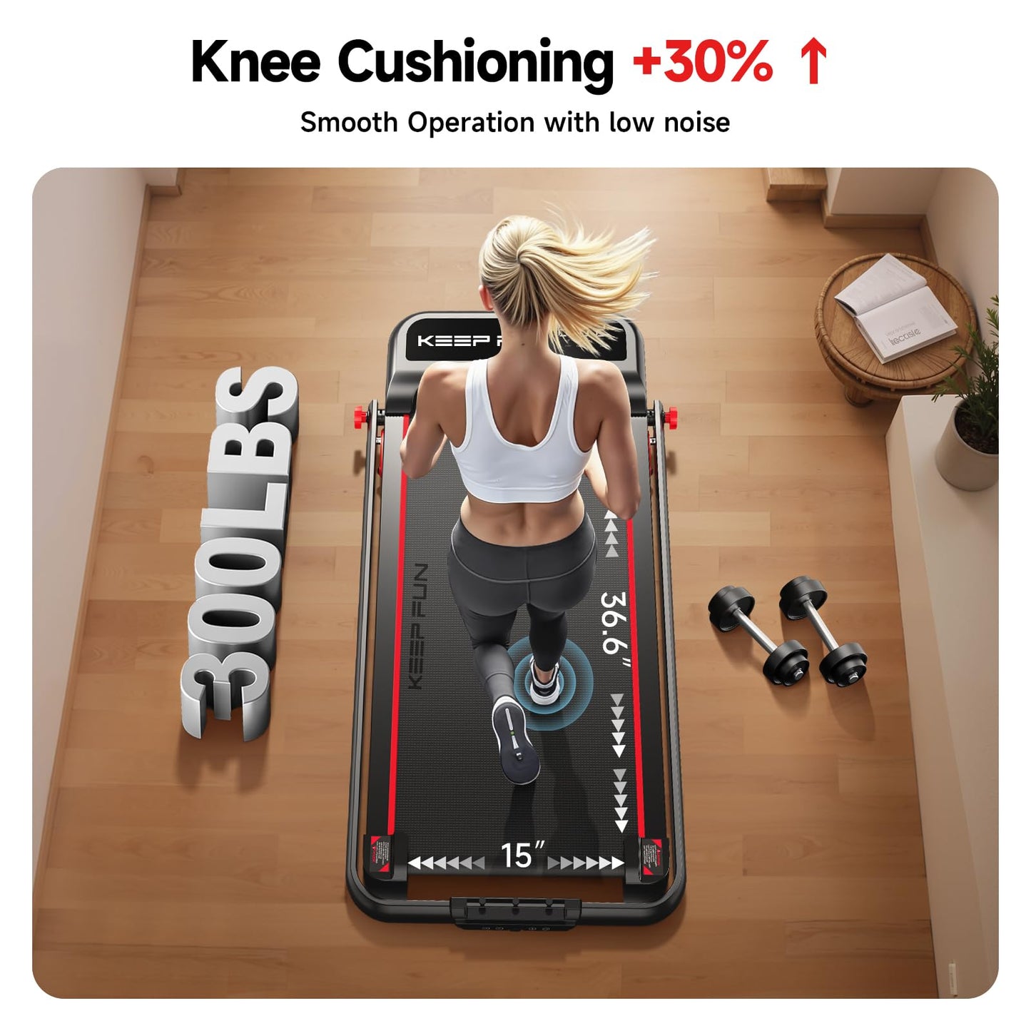 KEEP FUN Walking Pad With 3 Level Incline, Walking Pad With Handle Bar, 300 Lbs Capacity, Foldable Treadmill for Home Office, Under Desk Treadmill With LED Display, Remote Control & APP