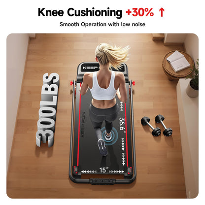 KEEP FUN Walking Pad With 3 Level Incline, Walking Pad With Handle Bar, 300 Lbs Capacity, Foldable Treadmill for Home Office, Under Desk Treadmill With LED Display, Remote Control & APP