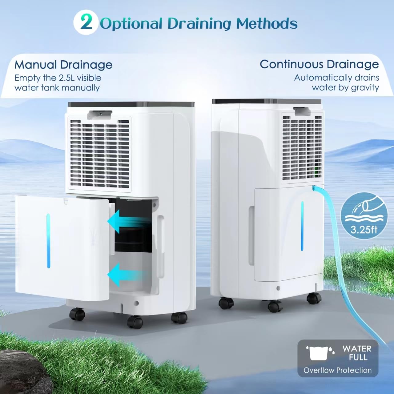 12L/Day Dehumidifiers for Home, Dehumidifier with Digital Humidity Display & Control, 24H Timer, Continuous Drain, 2.5L Water Tank & Drain Hose for Damp & Condensation, Ideal for Basement/Large Room