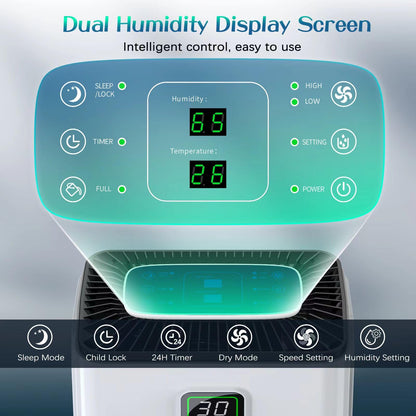 12L/Day Dehumidifiers for Home, Dehumidifier with Digital Humidity Display & Control, 24H Timer, Continuous Drain, 2.5L Water Tank & Drain Hose for Damp & Condensation, Ideal for Basement/Large Room