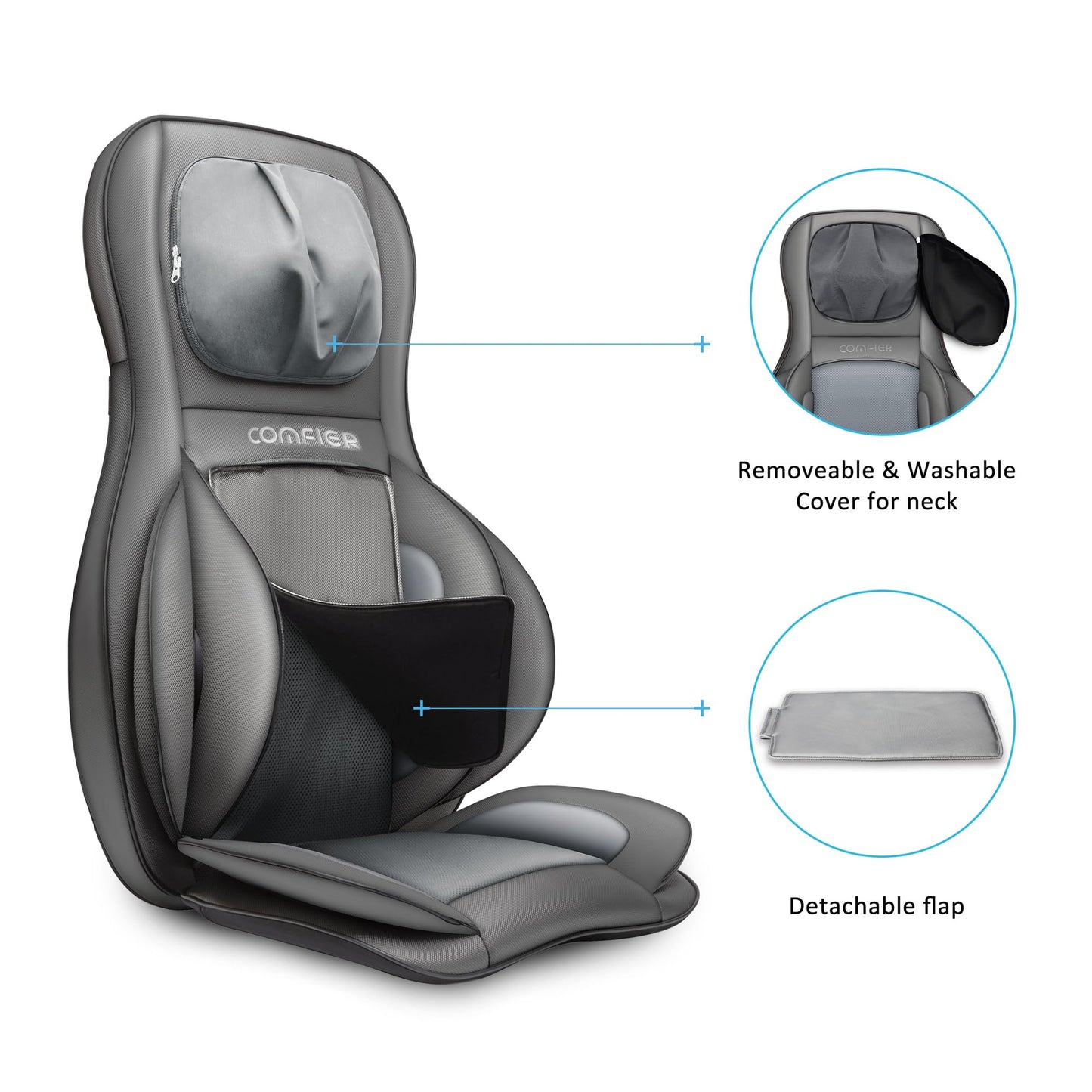 COMFIER Shiatsu Back Massager with Heat -Deep Tissue Kneading Massage Chair, Massage Chair for Full Back, Chair Massager for Home or Office Chair use (Dark Grey), Gifts for Women,Men