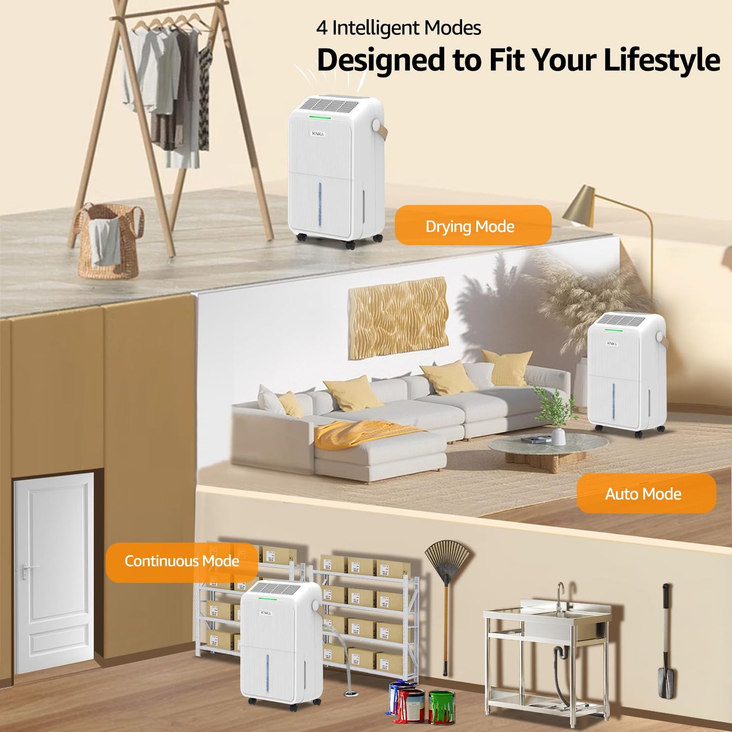 Dehumidifier, 16L/Day, Quiet Dehumidifiers for Home, Low Energy Consumption, 3L Large Water Tank, Laundry Mode, Sleep Mode, Real-Time Humidity Indicator Light, For Laundry Room, Bedroom, Basement