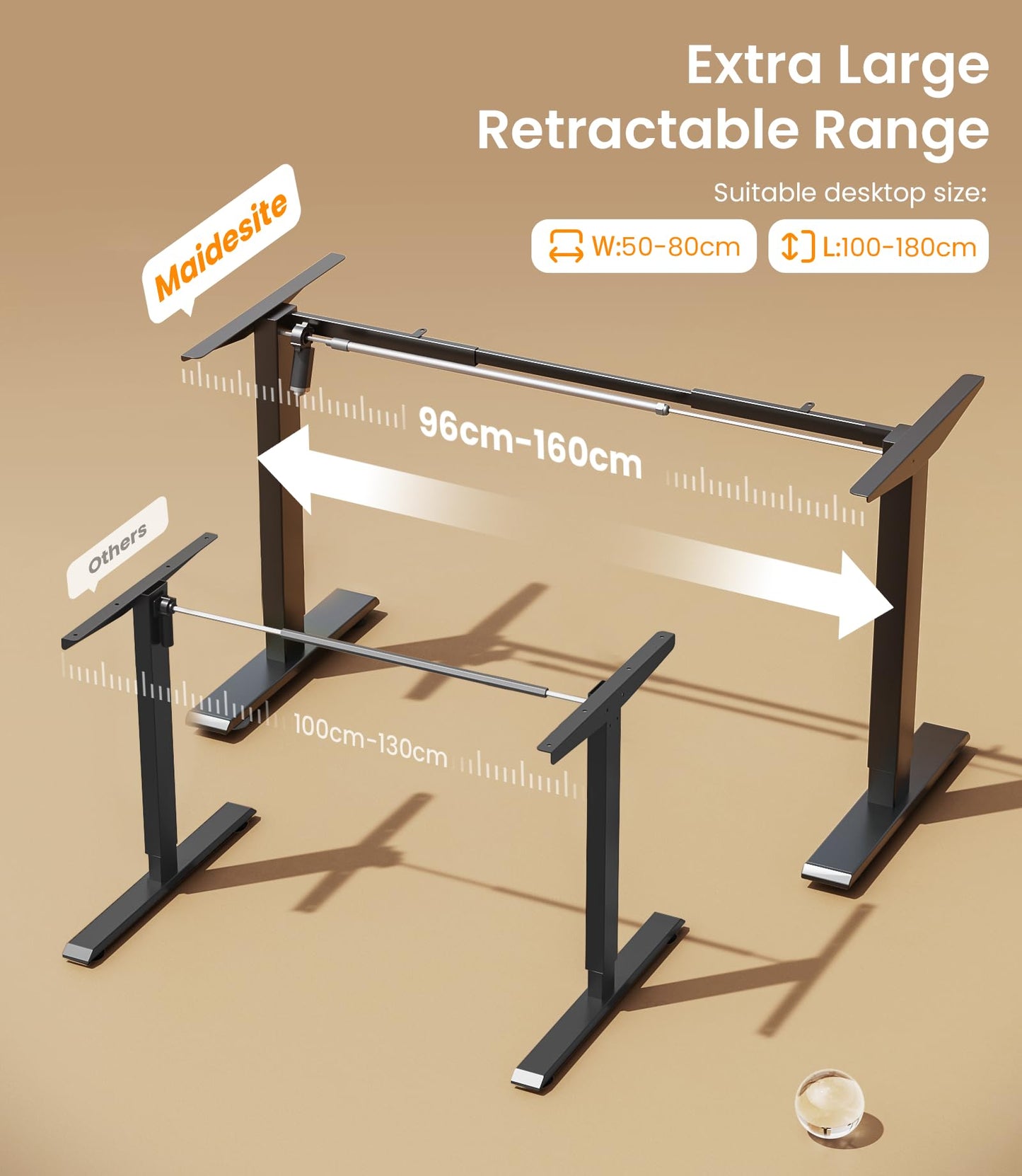MAIDeSITe Height Adjustable Electric Standing Desk Frame Two-Stage with Heavy Duty Steel Stand up Desk Computer Desk with Automatic Memory Smart Pannel (Black)