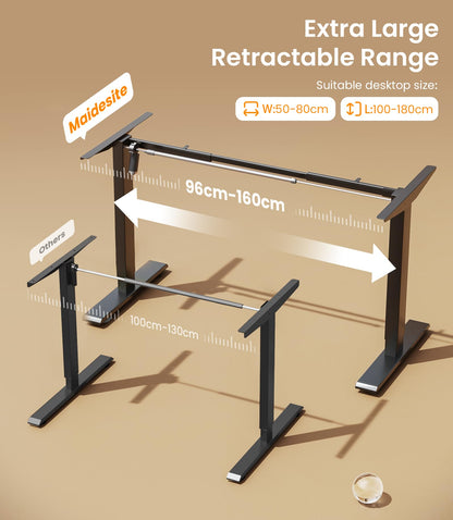 MAIDeSITe Height Adjustable Electric Standing Desk Frame Two-Stage with Heavy Duty Steel Stand up Desk Computer Desk with Automatic Memory Smart Pannel (Black)