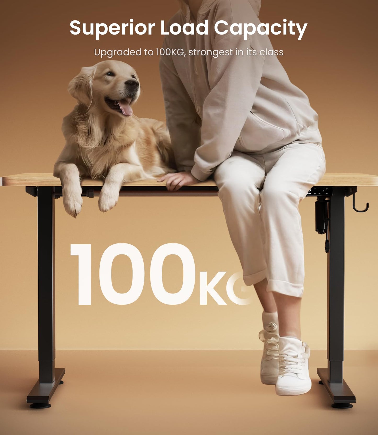 MAIDeSITe Height Adjustable Electric Standing Desk Frame Two-Stage with Heavy Duty Steel Stand up Desk Computer Desk with Automatic Memory Smart Pannel (Black)