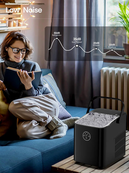 FOHERE Ice Maker Machine Countertop, 14KG in 24H, Ice Ready in 5 Mins, 2 Bullet Ice Sizes, Portable Ice Cube Maker with Handle, Ice Machine with Self-Cleaning, Ice Scoop&Basket, Home/Kitchen/Office/RV