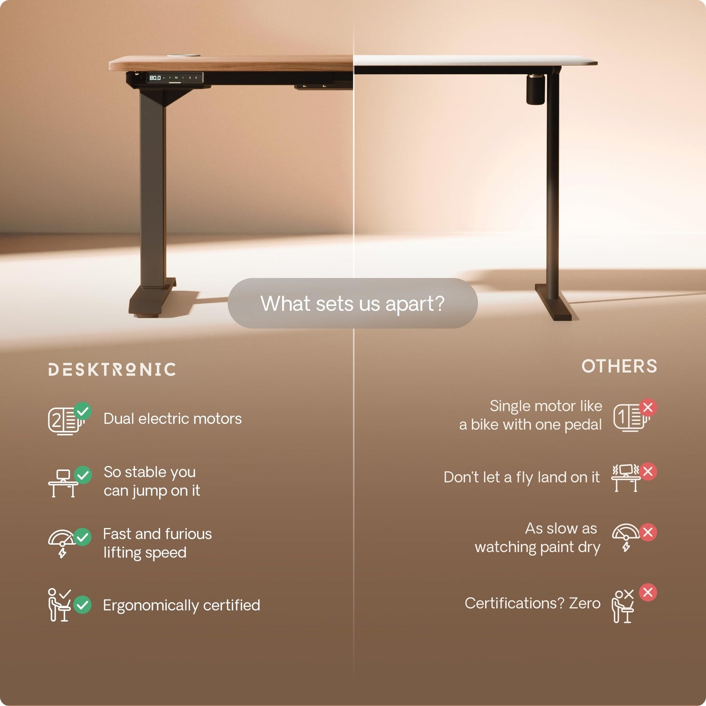 Desktronic HomePro Standing Desk – 160 x 80 cm Height Adjustable Desk with Electric Dual Motor, Touchscreen Controller & Integrated USB/USB-C, 3 Memory Presets