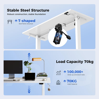 Agilestic Electric Standing Desk, 100 x 60 cm Height Adjustable Sit Stand Desk with Splice Board and Memory Smart Pannel, Home Office Desk, White