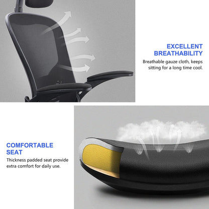 JAJALUYA Office Chair Mesh Computer Chair with Adjustable Headrest and Lumbar Support Desk Chair Ergonomic Office Chair with Flip-up Armrest for Home Office Study (Black)