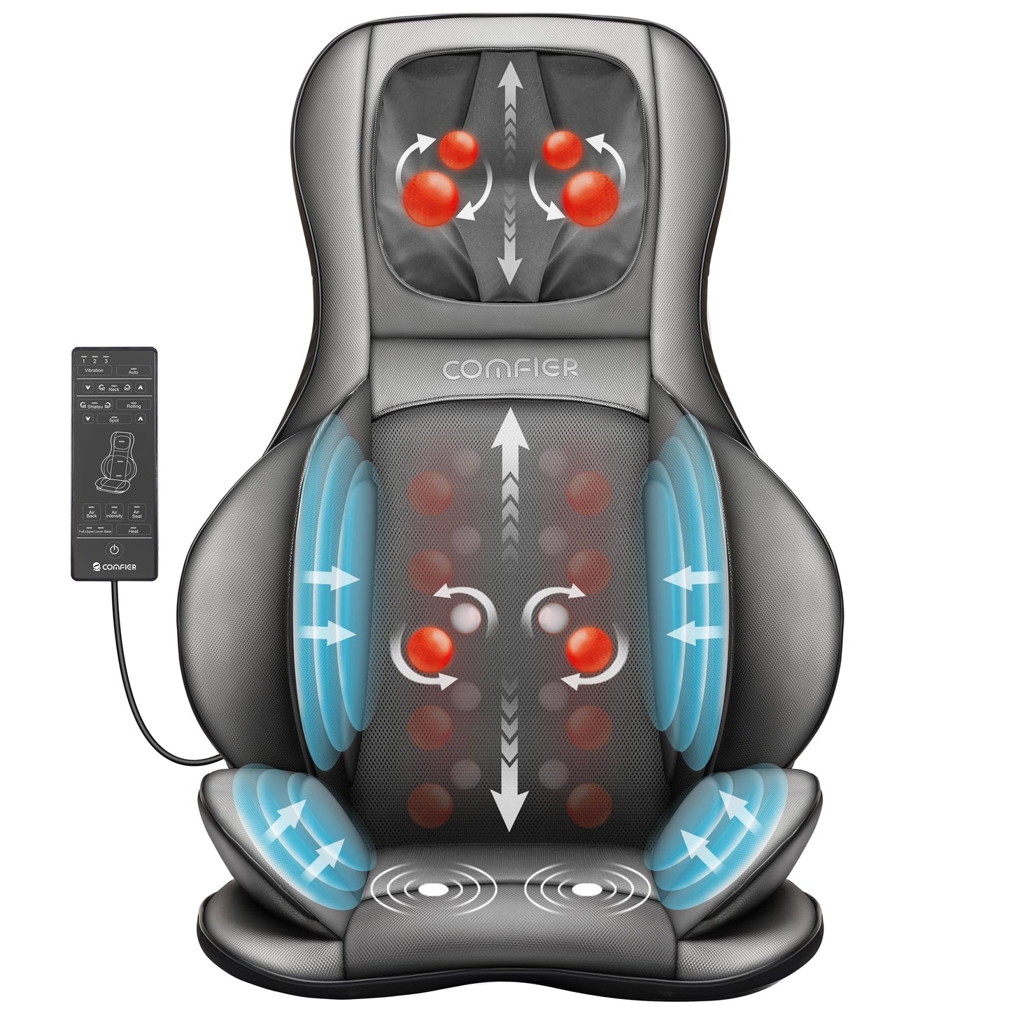 COMFIER Shiatsu Back Massager with Heat -Deep Tissue Kneading Massage Chair, Massage Chair for Full Back, Chair Massager for Home or Office Chair use (Dark Grey), Gifts for Women,Men