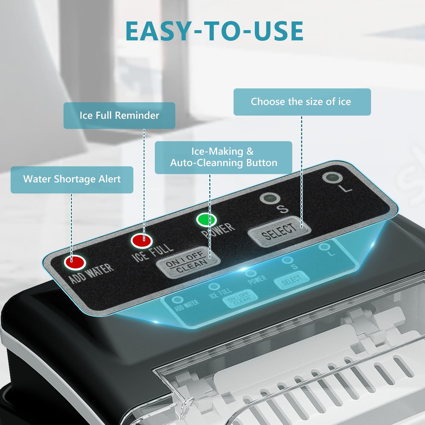 EUHOMY Ice Maker Machine Countertop Ice Cube Maker, Self-Cleaning Function,9 Cubes in 6 Mins,Portable Ice Cube Maker Machines with Ice Scoop & Basket for Home/Kitchen/Office/Bar, Black