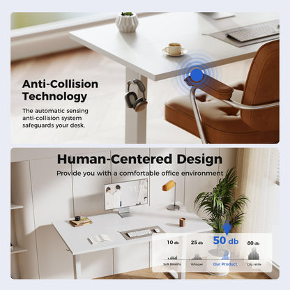 Agilestic Electric Standing Desk, 100 x 60 cm Height Adjustable Sit Stand Desk with Splice Board and Memory Smart Pannel, Home Office Desk, White