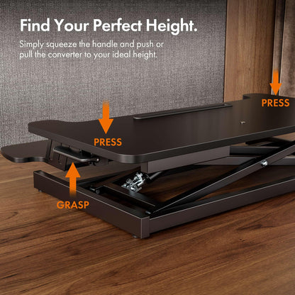 VonHaus Standing Desk Converter, Height Adjustable Computer Workstation with Keyboard Shelf, Dual Monitor Desk Riser w/Tablet Holder - 80x40cm (Black)